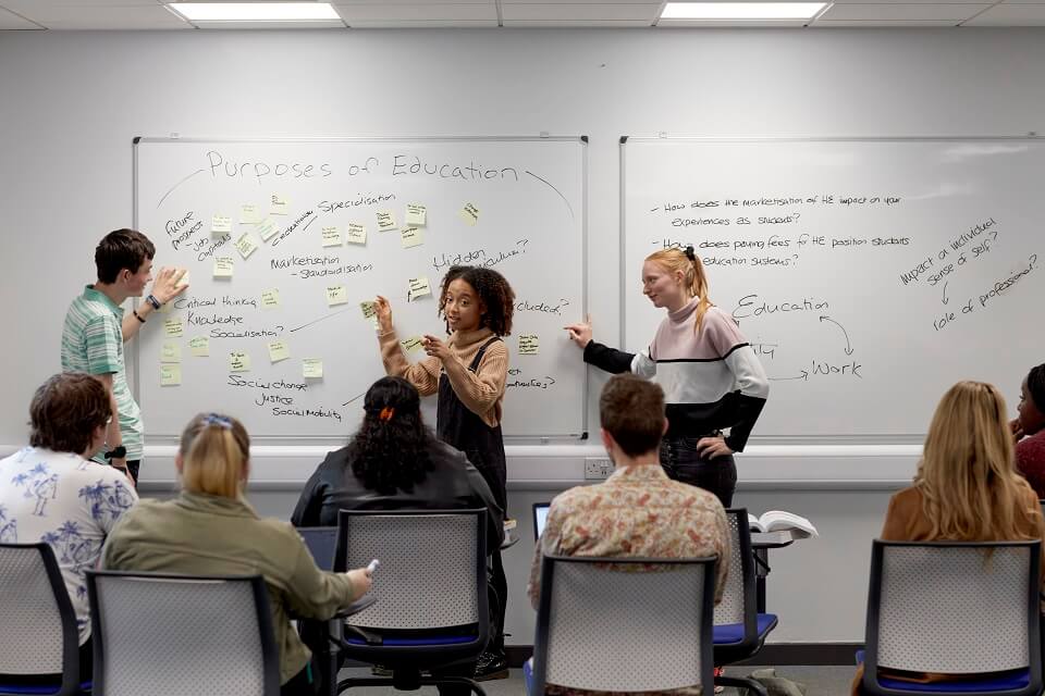 Students having a discussion in class