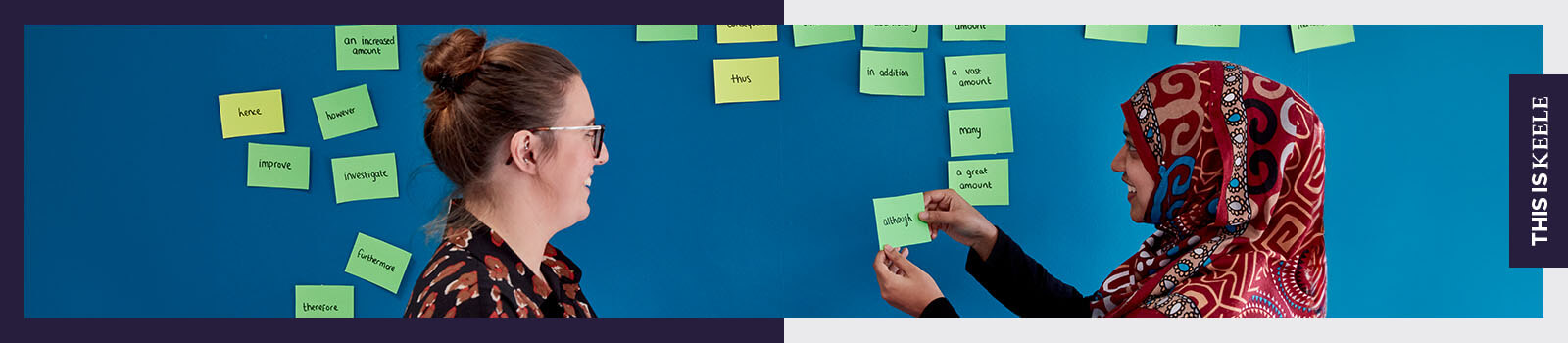 Female teaching english with notes on board