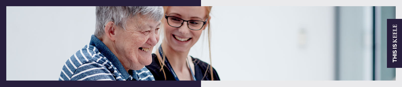A Health and Social Care student at Keele talking to an elderly woman.
