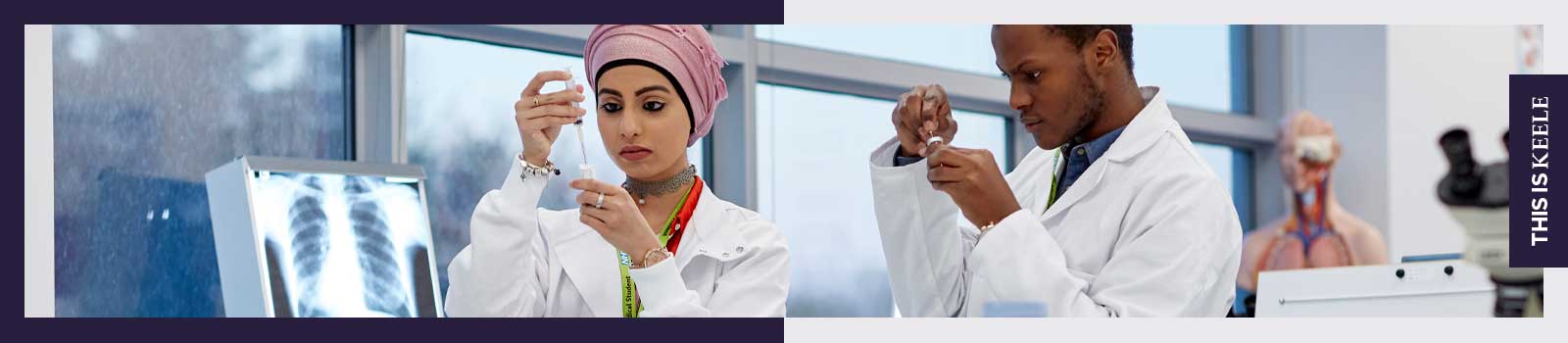 Medicine students in a lab at Keele University