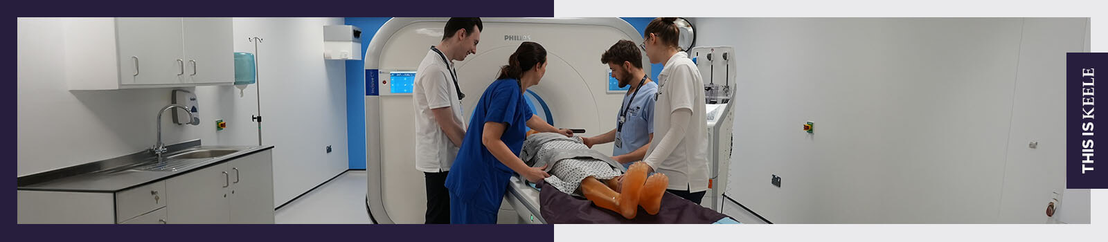 Radiography (Diagnostic Imaging) students at Keele looking at patient getting CT scan.