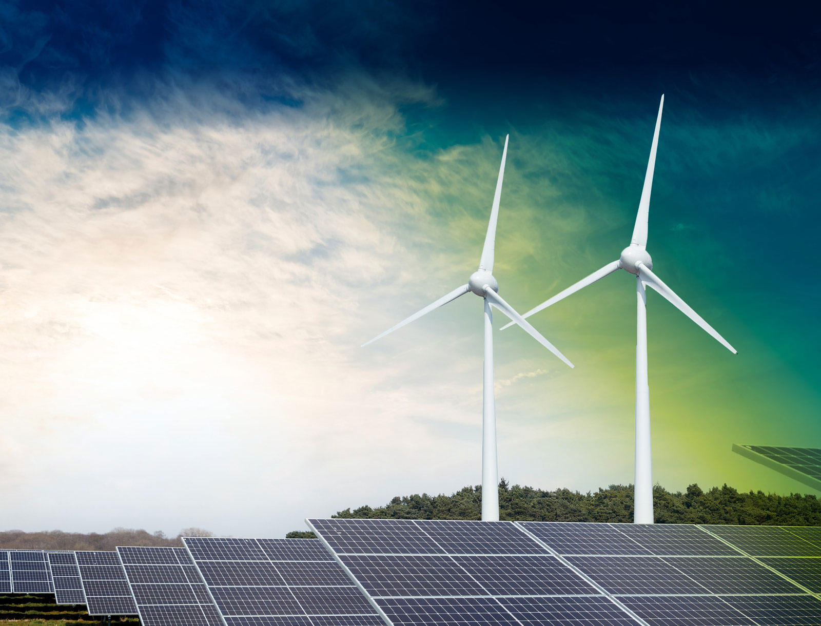 Wind turbines and solar panels at Keele University